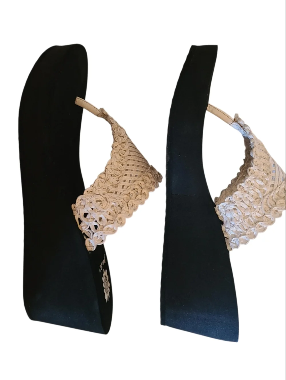 Yellow Box White Woven Crochet Platform Wedge Sandals Thong  FipFlops  8.5 - Picture 2 of 9